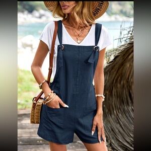 SHEIN LUNE Dual Pocket Pinafore Romper Without Tee XL 12 Navy Blue